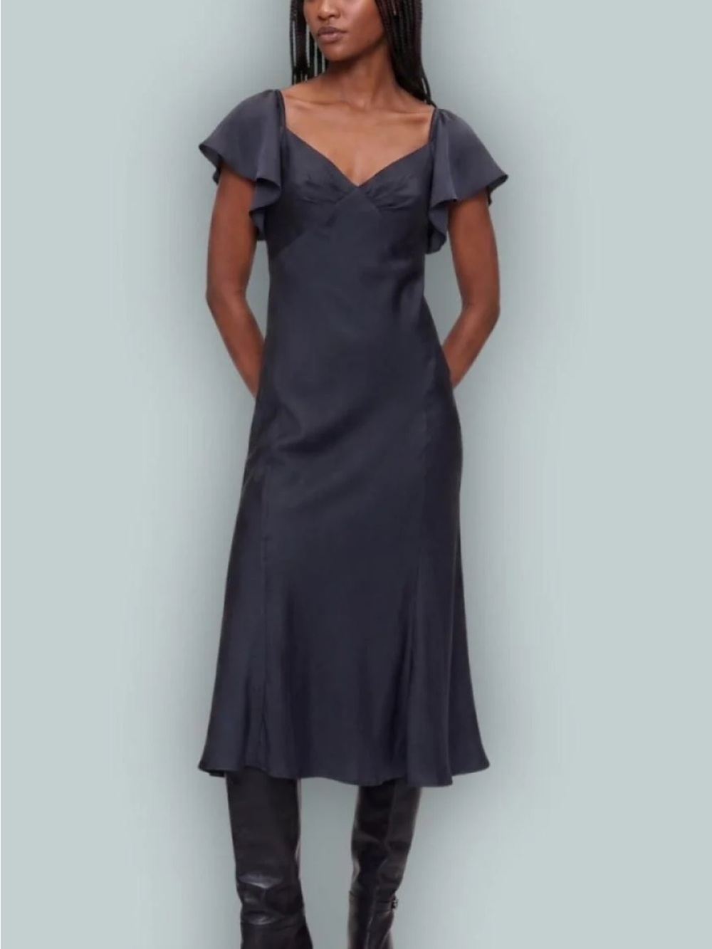 GAP Studio Navy Midi Dress with Flutter Sleeves